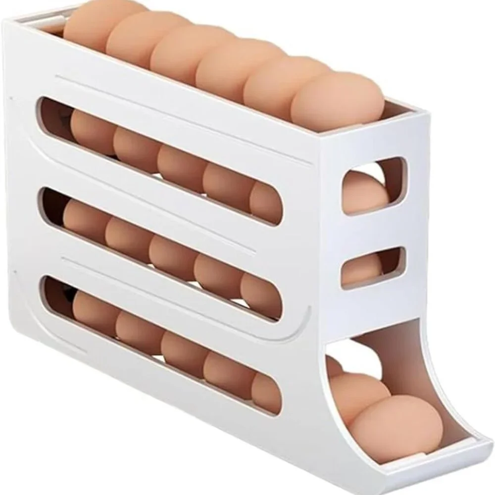 NEW Ivory Egg Organizer Sturdy Durable Plastic Auto Rolling Storage Caddy Tray